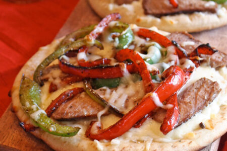 Philly Cheesesteak Flatbread Pizzas