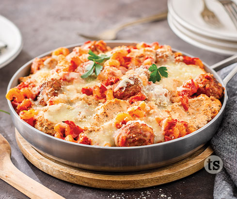 Meatball Pizza Pasta Skillet