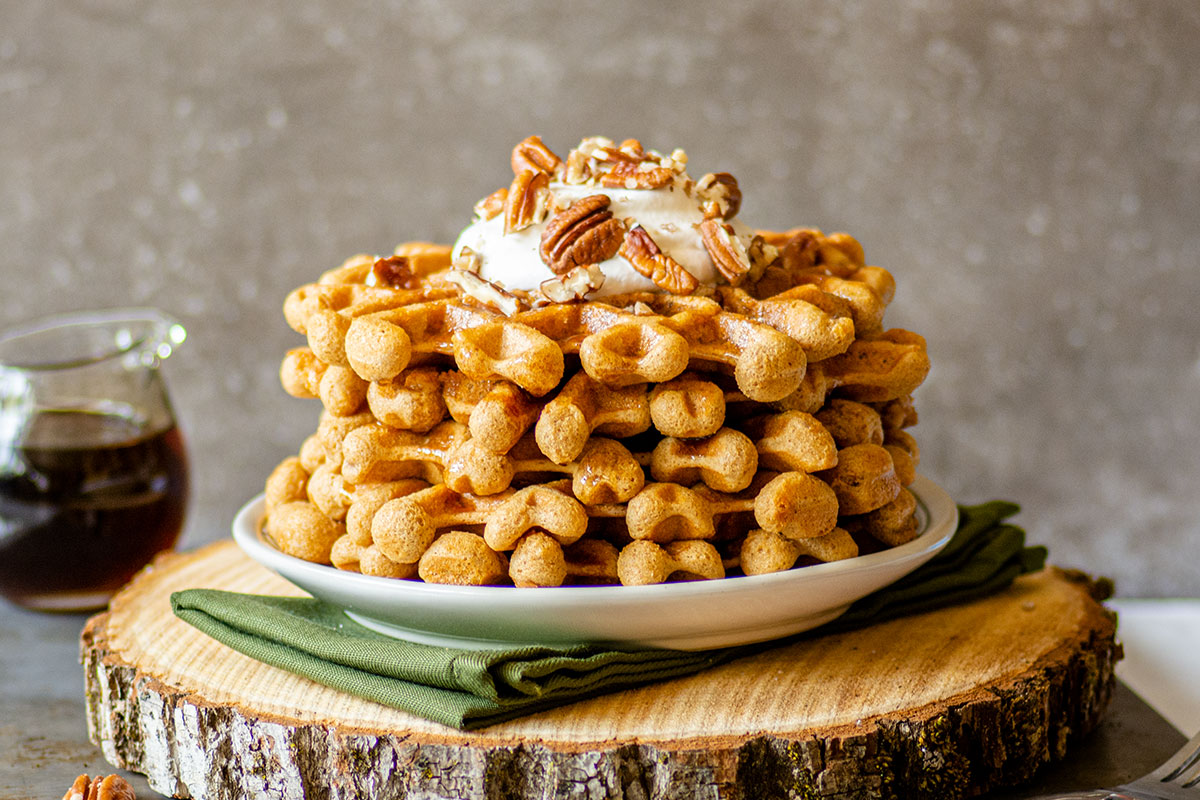 Pumpkin Waffles with Maple Glaze