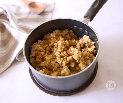 stuffing in saucepan