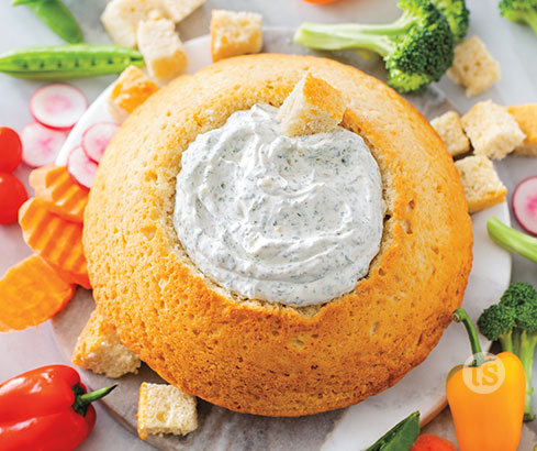 Try this Bountiful Beer Bread Bowl with Spinach & Herb Dip