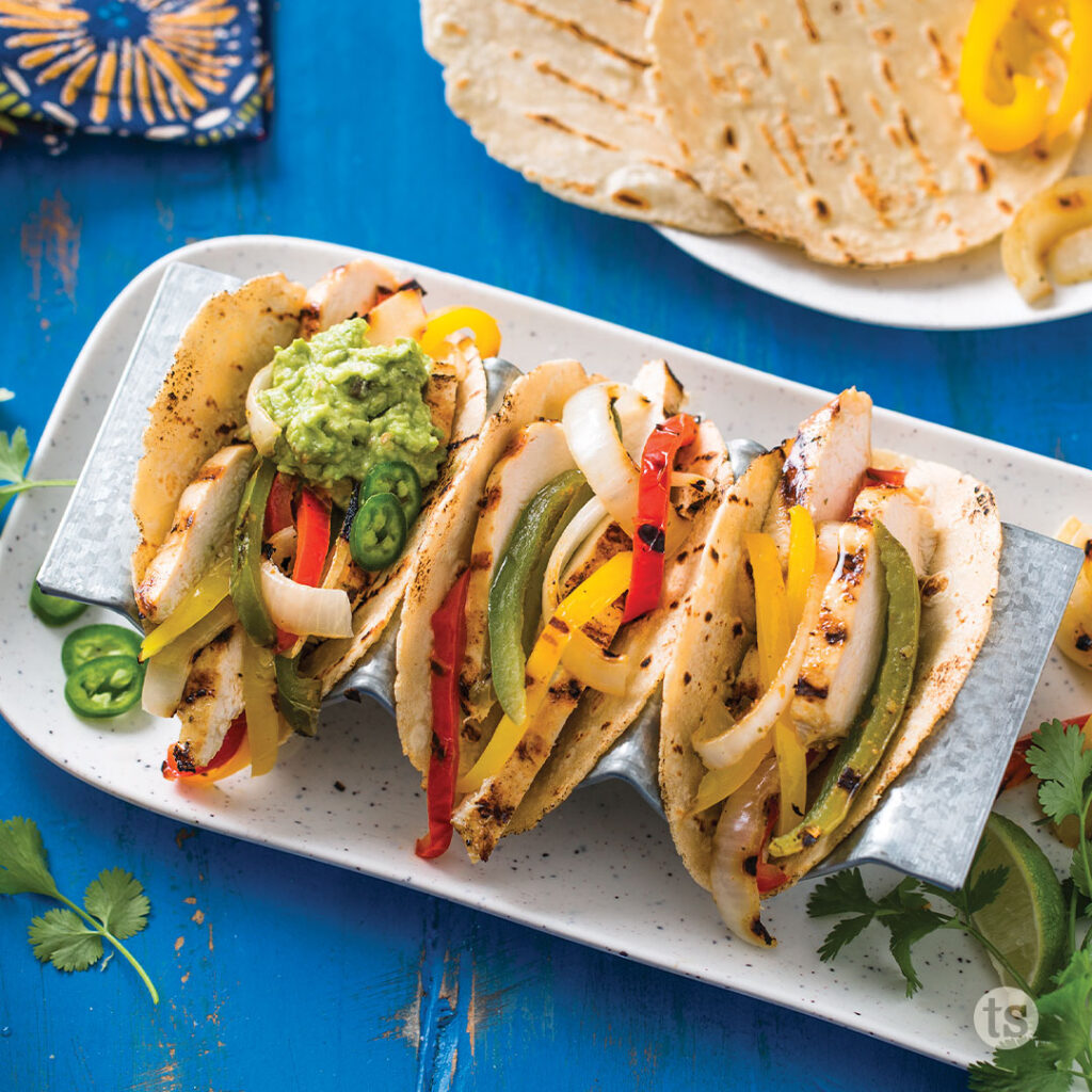 Chicken, Bell Peppers, Onion fajitas on plate