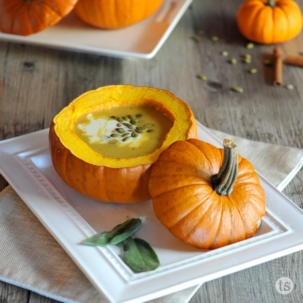 Try this Pumpkin Soup with Herbed Pumpkin Seeds