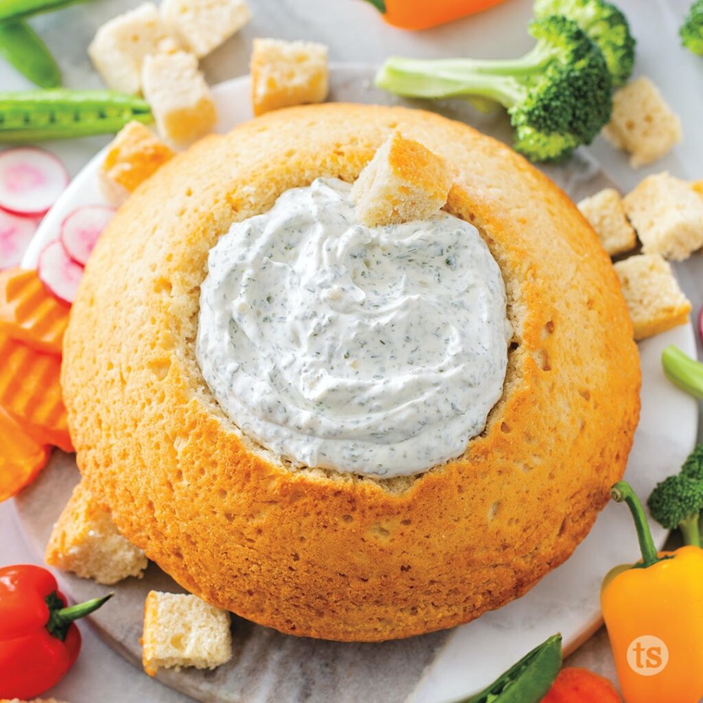 Try this Bountiful Beer Bread Bowl with Spinach & Herb Dip