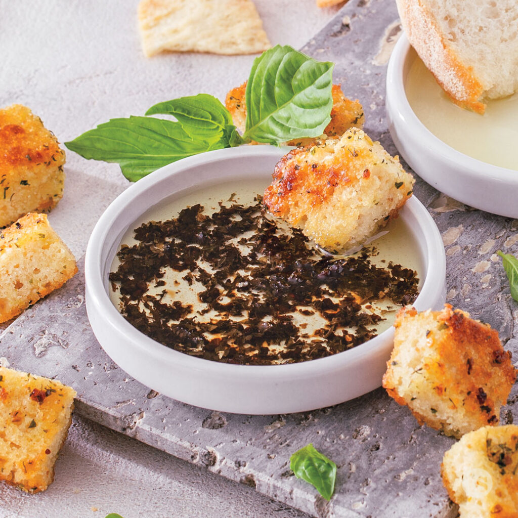 Try these Bountiful Beer Bread Croutons and Balsamic Dipping Oil