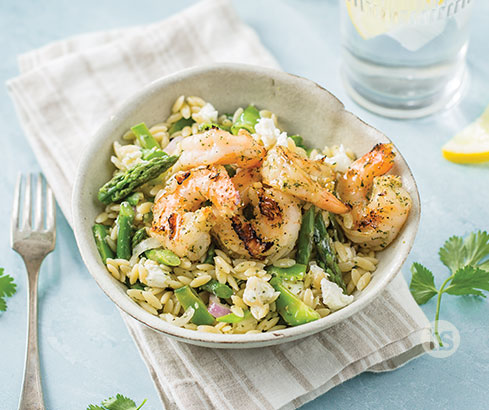 Grilled Shrimp over Spring Orzo Salad recipe | Tastefully Simple