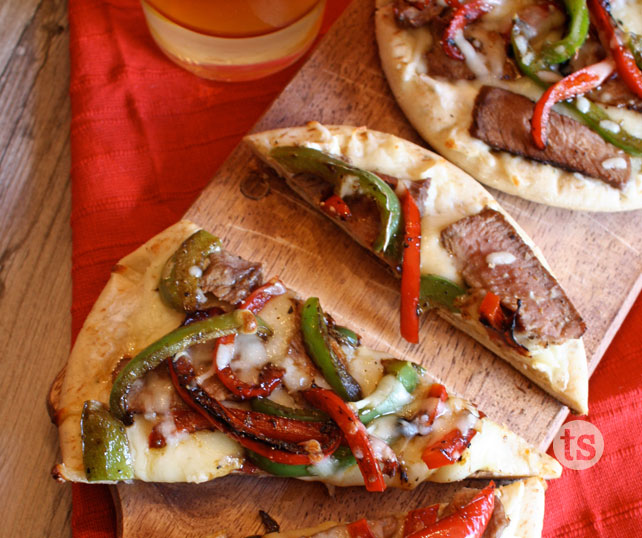 Philly Cheesesteak Flatbread Pizzas