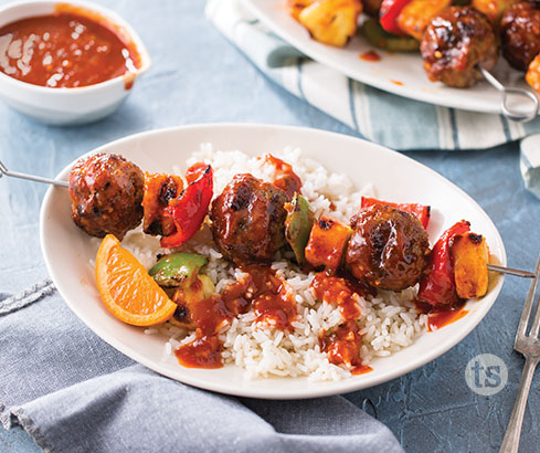 Sweet and Sour Grilled Meatballs Over Rice recipe | Tastefully Simple