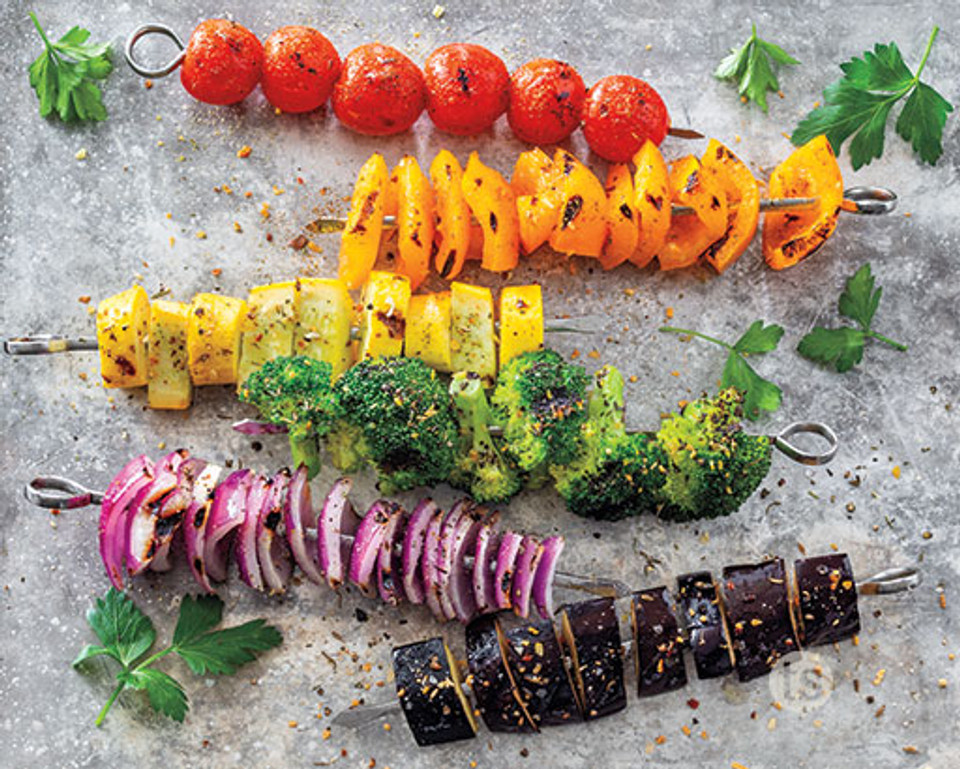 Try these kabobs of grilled tomatoes, peppers, squash, broccoli, onion and zuchhini