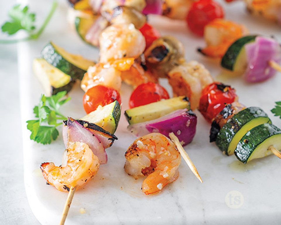 Try these Garlicky Shrimp & Veggie Kabobs