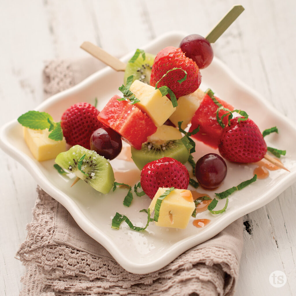 Try these Balsamic Fruit & Cheese Kabobs