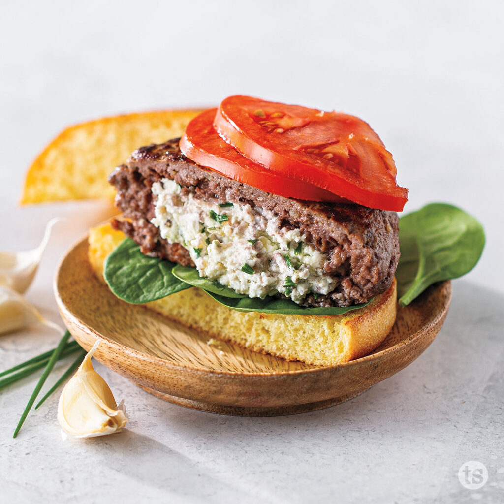 Try these Garlic & Chive Goat Cheese Stuffed Burgers