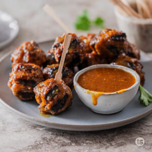 Try these Grilled Meatballs with Sweet Heat Sauce