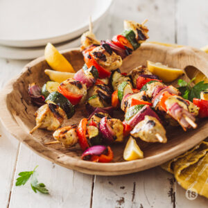 Try these Lemon Pepper Chicken & Veggie Kabobs