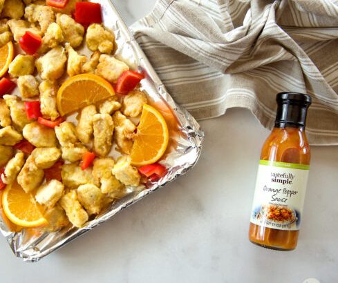 Baked Orange Chicken with Orange Pepper Sauce Bottle